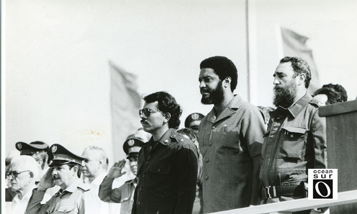 Fidel Castro con Daniel Ortega y Maurice Bishop